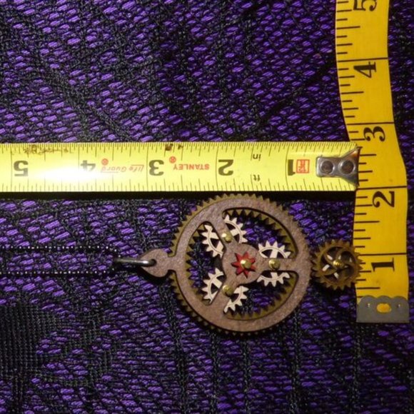 GOTH STEAMPUNK GREEN TREE KINETIC PLANETARY NECKLACE AND CLOCK WOOD EARRINGS - Picture 12 of 14